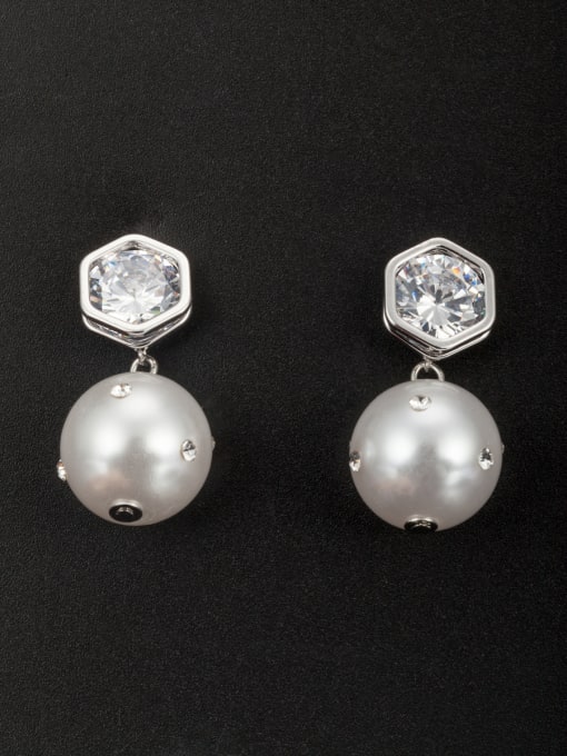 YIDA  Platinum Plated Copper Round Pearl Drop drop Earring 0