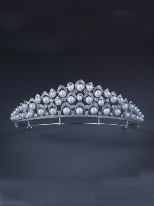 Bride Talk Model No TR15077 White color Platinum Plated Pearl Wedding Crown 0