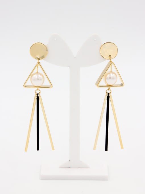 LB RAIDER Geometric Gold Plated Pearl White Hoop drop Earring 0