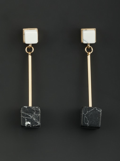 Lauren Mei Gold Plated Black Drop drop Earring with Square Stone 0