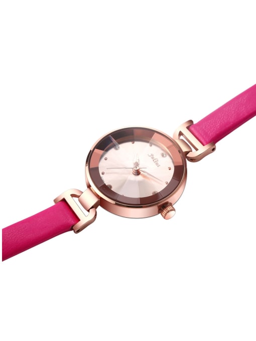JULIUS Fashion Pink Alloy Japanese Quartz Round Genuine Leather Women's Watch 28-31.5mm 2