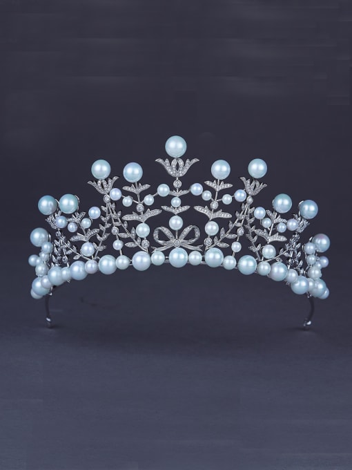 Bride Talk Platinum Plated Navy Pearl Beautiful Wedding Crown