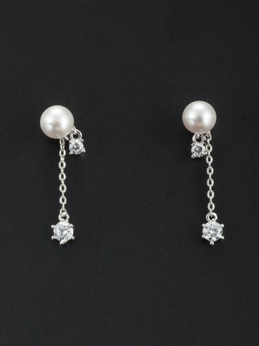 LB RAIDER Mother's Initial White Drop drop Earring with chain Pearl