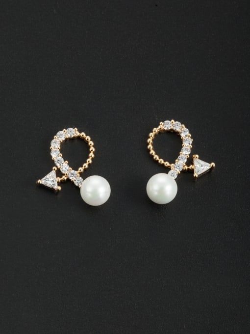 Cubic Y80 Gold Plated Personalized Pearl White Studs stud Earring 0