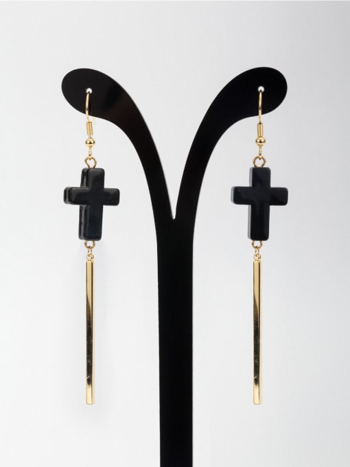 Lauren Mei Gold Plated Cross Acrylic Black Drop drop Earring 0
