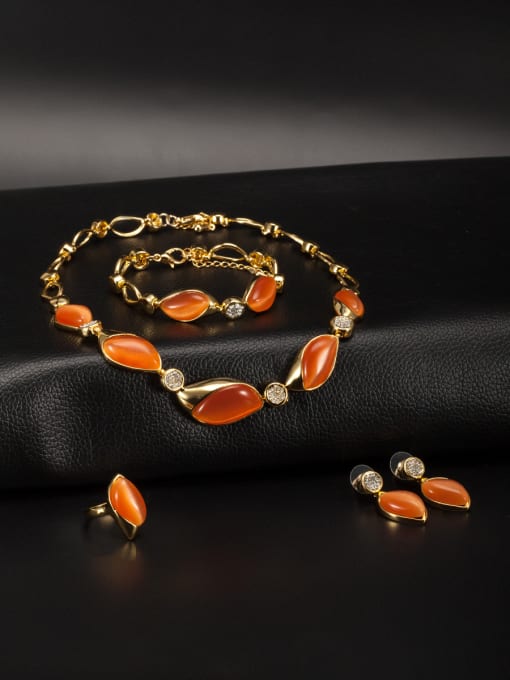 Sophie Gold Plated Zinc Alloy Geometric Orange Tigers Eye Beautiful 4 Pieces Set 0