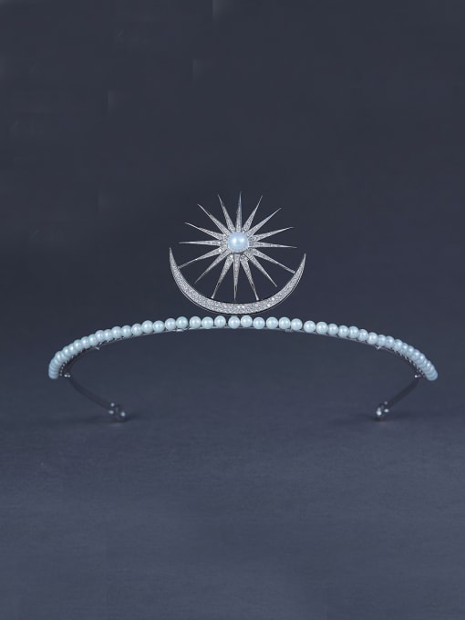 Bride Talk Platinum Plated Moon Pearl White Wedding Crown 0