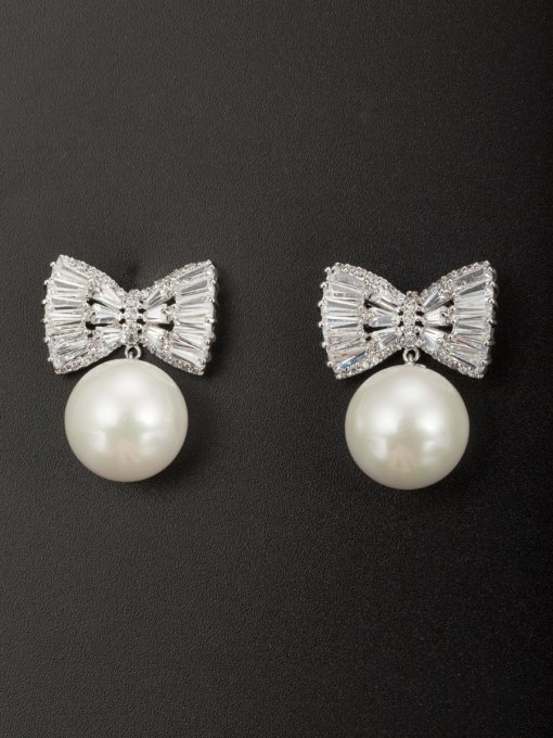 YIDA  White color Platinum Plated Copper Round Pearl Drop drop Earring