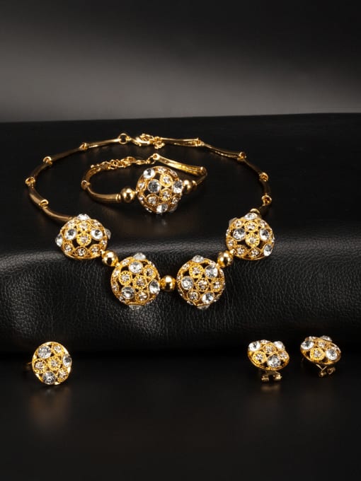 Sophie Statement 4 Pieces Set with Gold Plated Zinc Alloy White Rhinestone