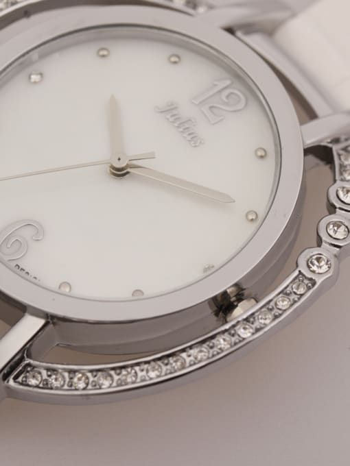 JULIUS Model No 1000003293 Fashion White Alloy Japanese Quartz Round Genuine Leather Women's Watch 24-27.5mm 1