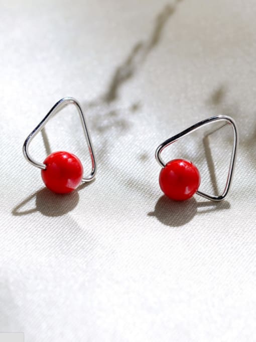  Red color Silver-Plated 925 Silver Geometric Studs stud Earring 0