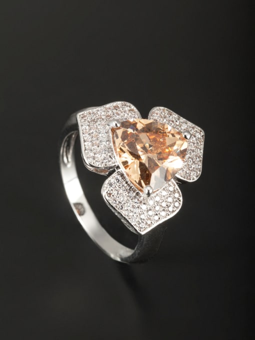 MING BOUTIQUE Custom Orange Flower Ring with Platinum Plated Copper  6#-9#