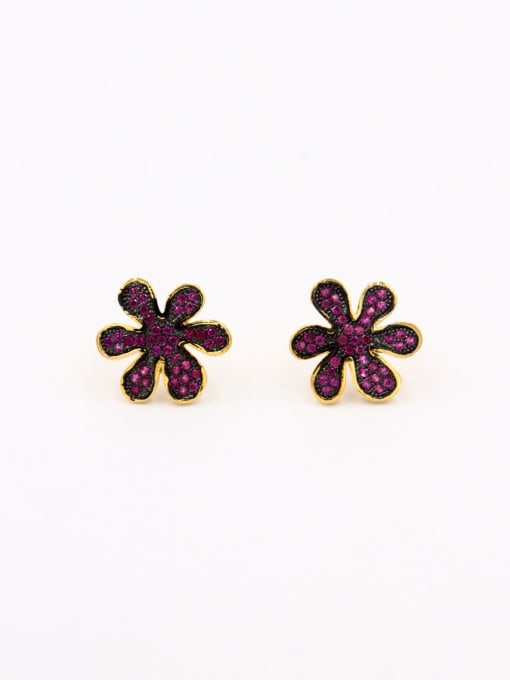 MING BOUTIQUE Fuchsia Flower Studs stud Earring with Gold Plated Copper Zircon