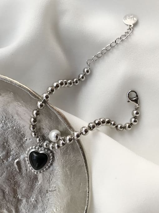 MINI STUDIO New design 925 silver Heart Carnelian Bracelet in Black color 0