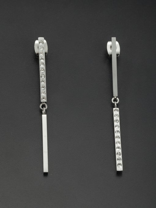 Jennifer Kou White chain Drop threader Earring with Stainless steel Rhinestone 0