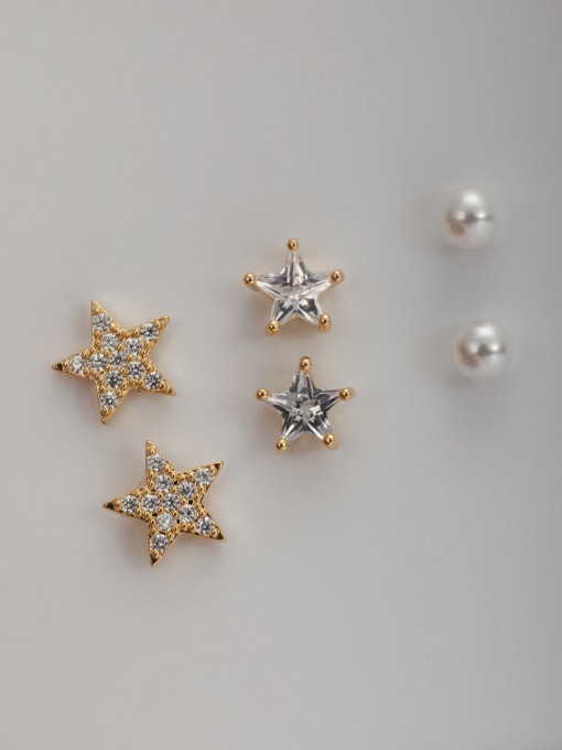 Lauren Mei The new Gold Plated White Pearl Star Zircon Combined Studs stud Earring 0