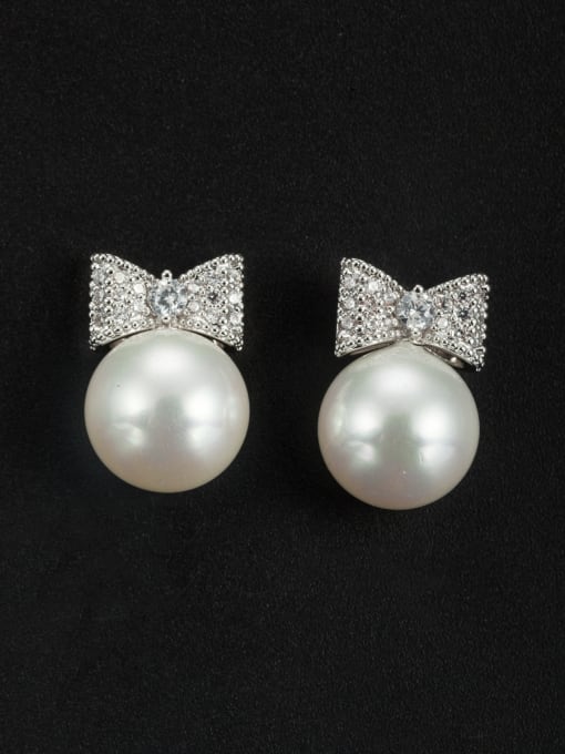 Cubic Y80 Model No DYZ3567T Blacksmith Made Platinum Plated Pearl Butterfly Drop drop Earring