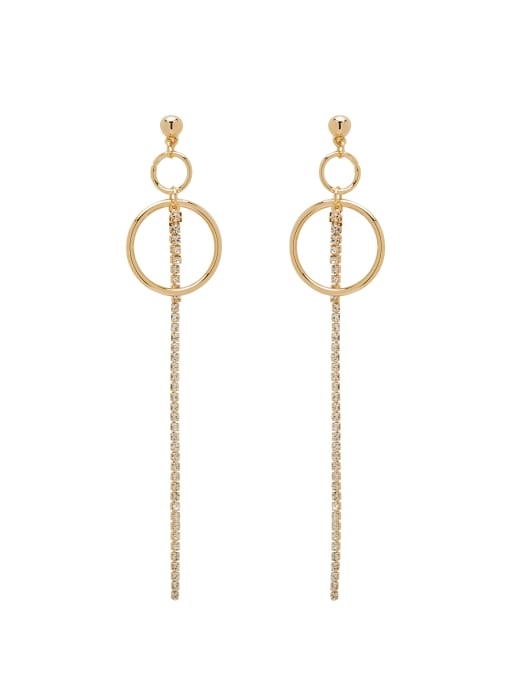 Ai Feng New design Gold Plated Zinc Alloy Round Rhinestone Drop threader Earring in Gold color 0