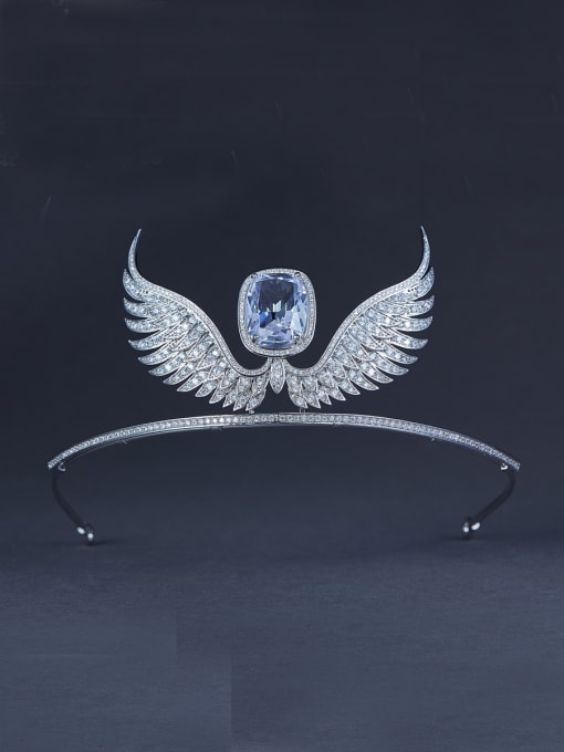 Bride Talk New design Platinum Plated Blue Square Zircon Wings Wedding Crown in White color 0