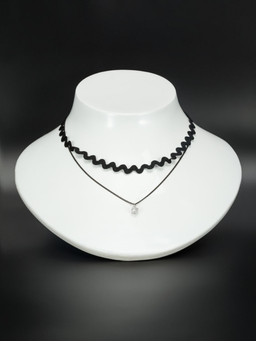 Lauren Mei White Choker with Platinum Plated Zircon 0