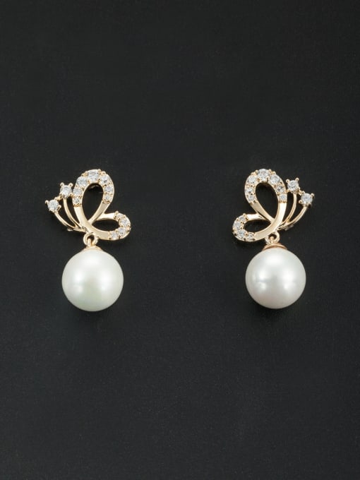 LB RAIDER A Gold Plated Stylish Pearl Studs stud Earring Of Butterfly 0