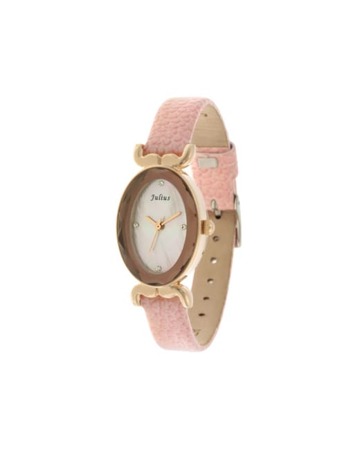 JULIUS Fashion Pink Alloy Japanese Quartz Oval Genuine Leather Women's Watch 23.5mm & Under 0
