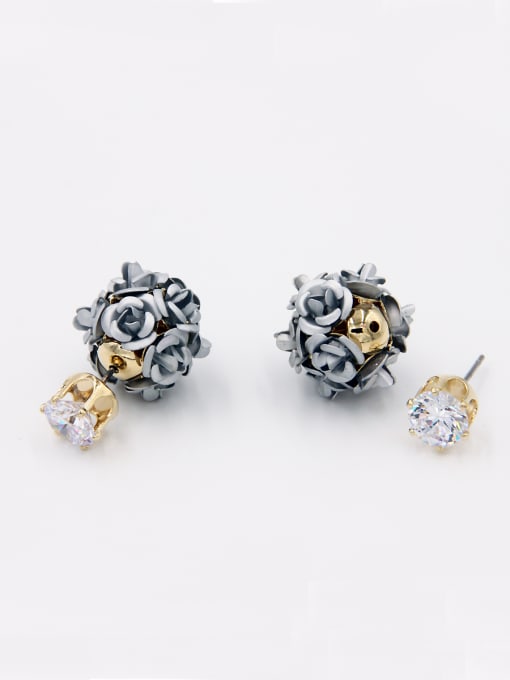 LB RAIDER Mother's Initial Grey Drop drop Earring with Flower Zircon