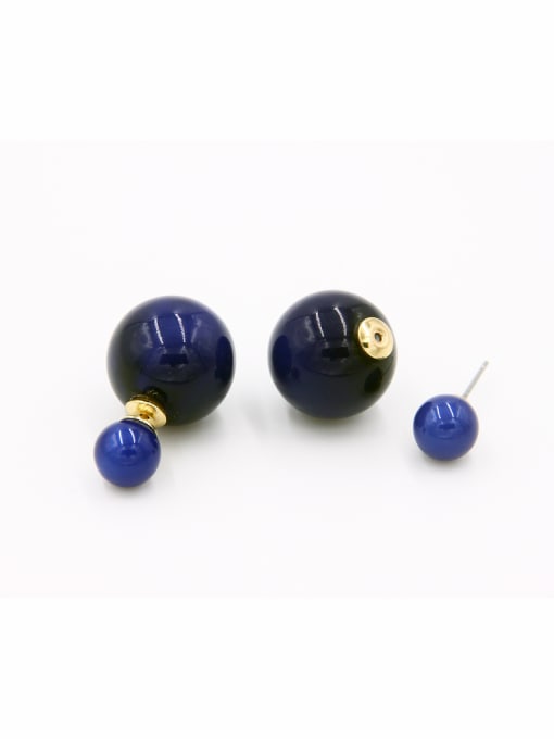 LB RAIDER Round Gold Plated Beads Navy Studs stud Earring 0