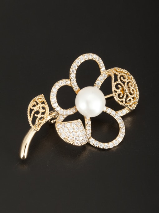 LB RAIDER Flower Gold Plated Pearl White Lapel Pins & Brooche 0