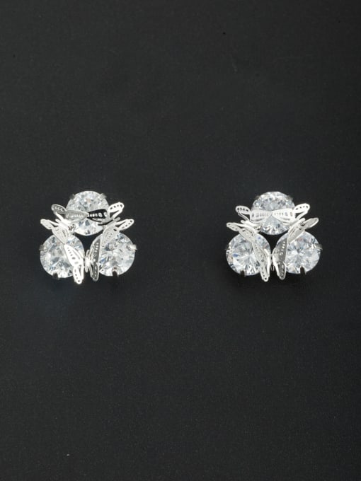 Cubic Y80 White color Platinum Plated Butterfly Zircon Studs stud Earring