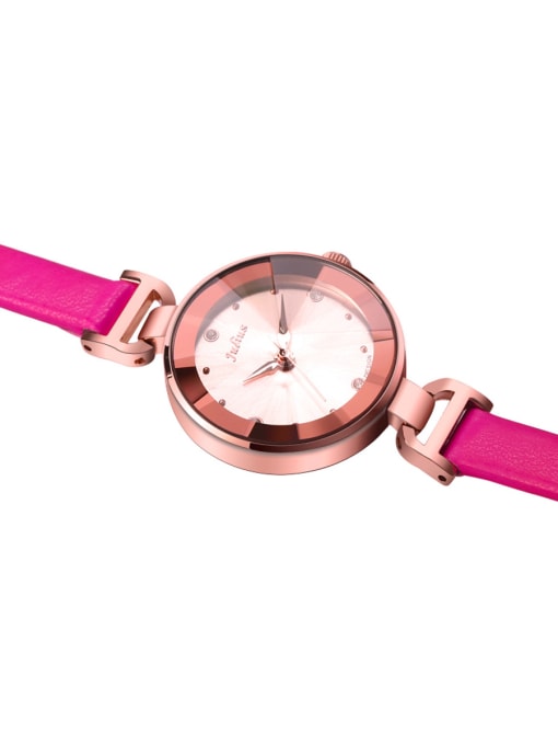 JULIUS Fashion Pink Alloy Japanese Quartz Round Genuine Leather Women's Watch 28-31.5mm 5