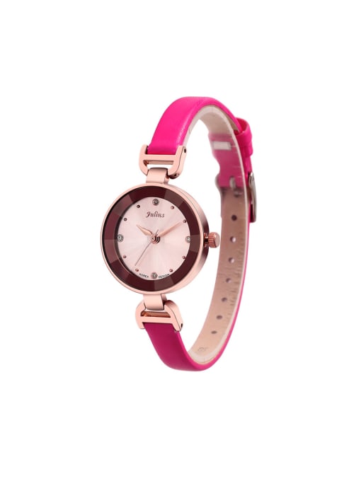JULIUS Fashion Pink Alloy Japanese Quartz Round Genuine Leather Women's Watch 28-31.5mm 1
