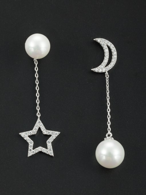 LB RAIDER White Star Youself ! Platinum Plated Pearl Studs drop Earring 0