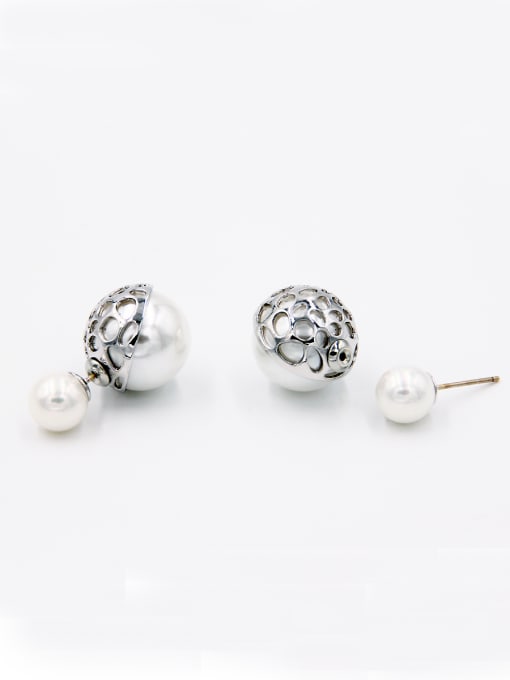 LB RAIDER Model No NY41489-002 White color Platinum Plated Round Pearl Studs stud Earring 0