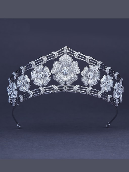 Bride Talk New design Platinum Plated Flower Zircon Wedding Crown in White color 0