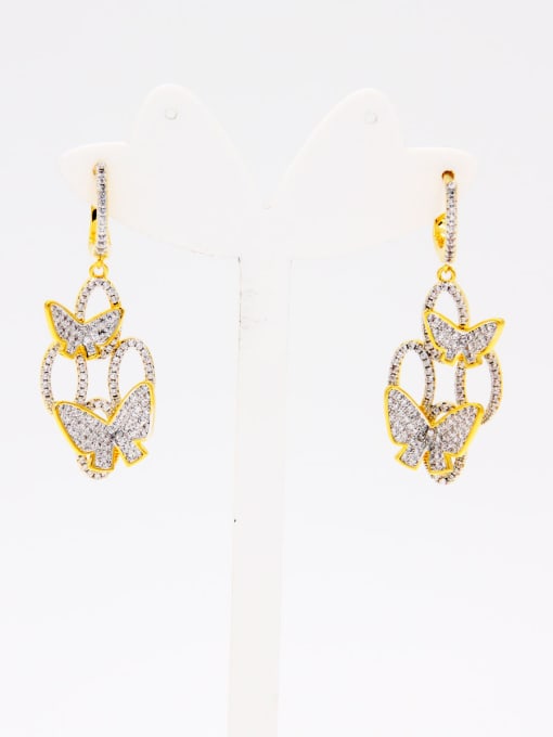 MING BOUTIQUE Gold Plated Copper Butterfly White Zircon Beautiful Drop drop Earring 0