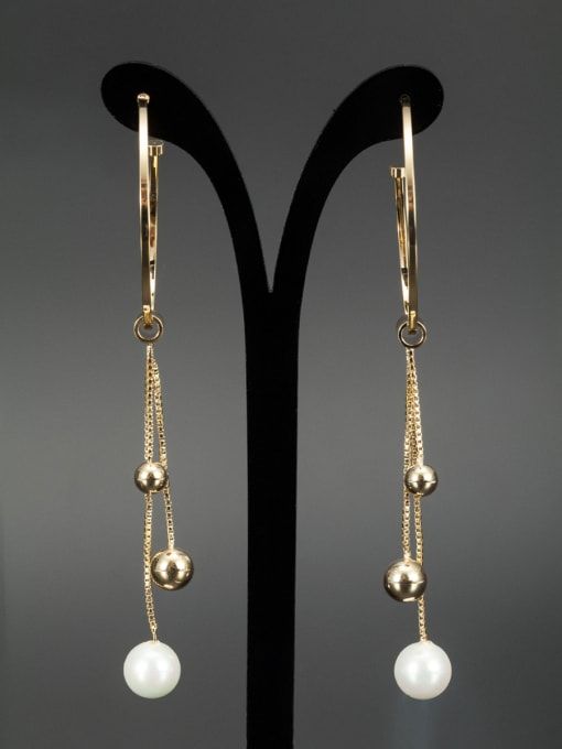 Lauren Mei Custom White Round Drop hoop Earring with Gold Plated