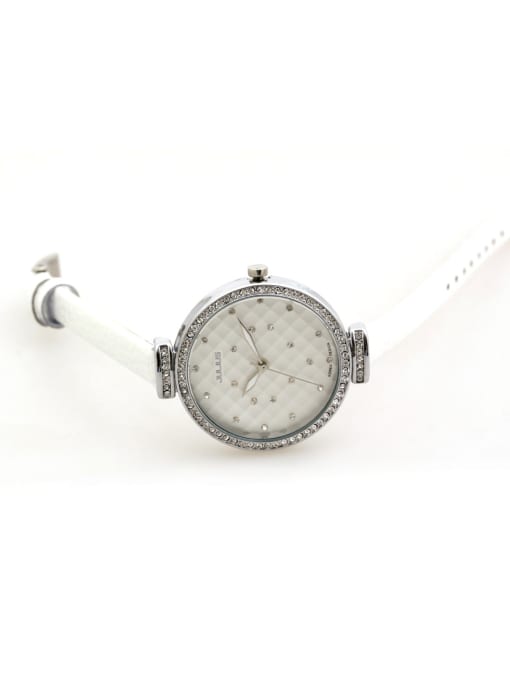 JULIUS Model No 1000003304 Fashion White Alloy Japanese Quartz Round Genuine Leather Women's Watch 24-27.5mm 1