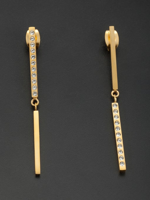 Jennifer Kou Stainless steel chain Rhinestone Gold Drop threader Earring 0