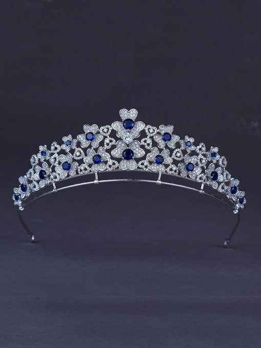 Bride Talk Flower Platinum Plated Zircon Navy Wedding Crown 0