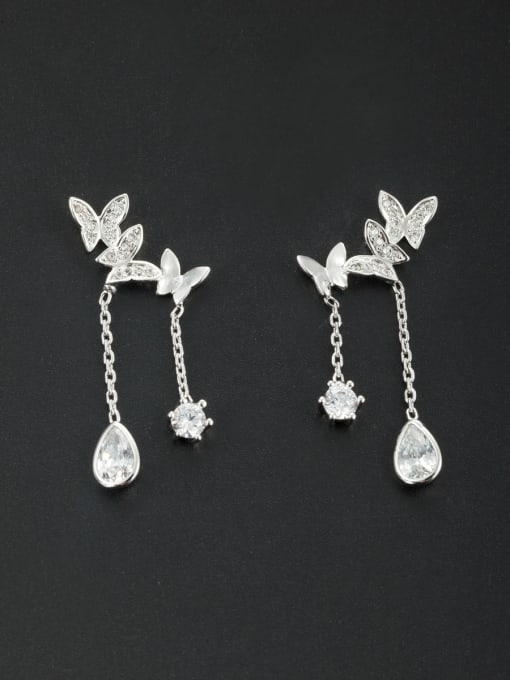 LB RAIDER Model No NY38694-001 White Butterfly Youself ! Platinum Plated Zircon Drop drop Earring 0