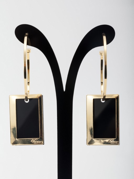Lauren Mei Gold Plated Square Acrylic Black Drop hoop Earring 0
