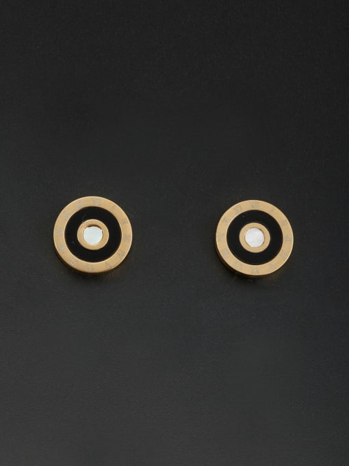 Jennifer Kou Personalized Stainless steel Gold Round Studs stud Earring 0