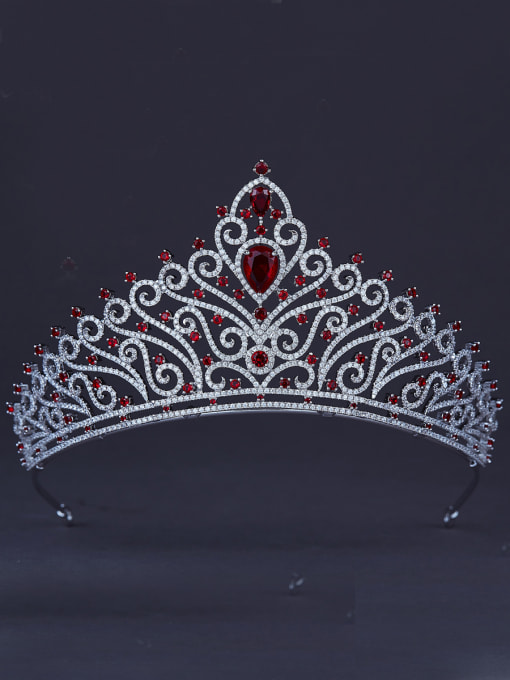 Bride Talk The new Platinum Plated Zircon Wedding Crown with Red 0