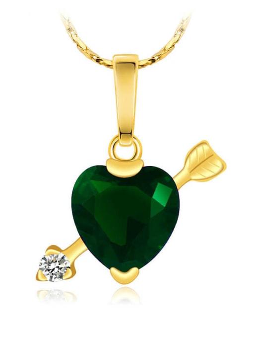 green Copper 24K Gold Plated Creative Heart-shaped Zircon Necklace