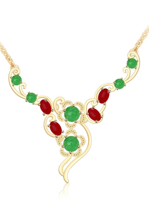 Multi-color Copper Alloy 24K Gold Plated Classical Gemstone Necklace