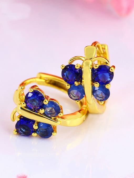 Blue Copper Alloy 24K Gold Plated Retro Korean Butterfly clip on earring