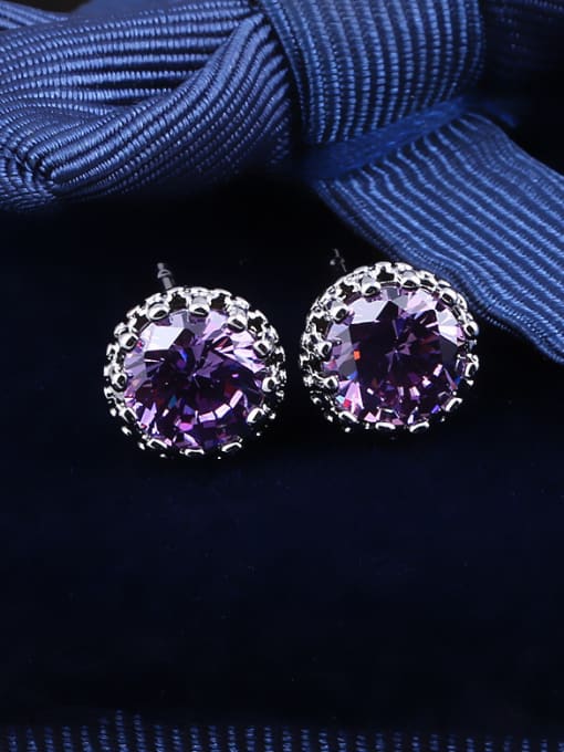 Purple Color Crystal Crown  Quality Zircon stud Earring