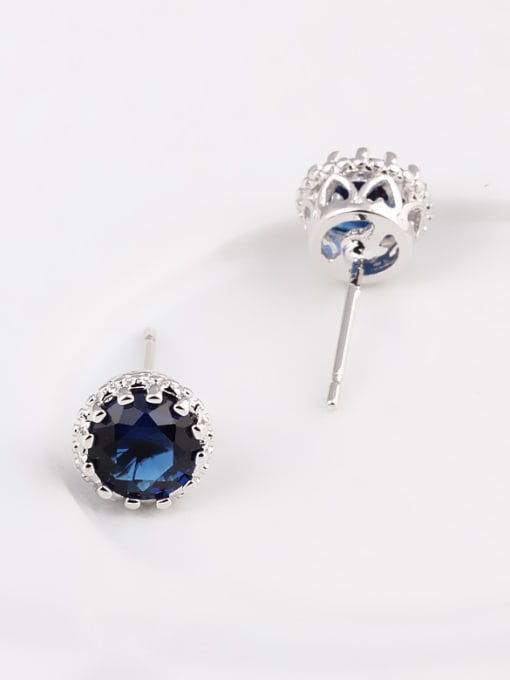 Blue Color Crystal Crown  Quality Zircon stud Earring