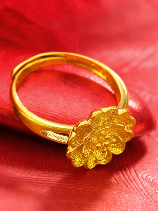 XP Copper Alloy 24K Gold Plated Classical Flower Statement Ring 2